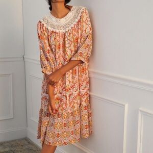 Anthropologie Floral Lace Lounge Dress